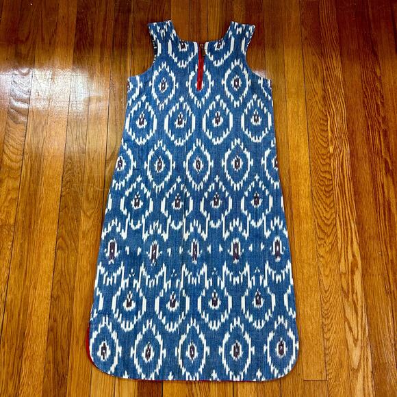 Vintage 70s Handmade Retro Patterned Blue and White Dress with Pockets Size Med - Picture 3 of 13